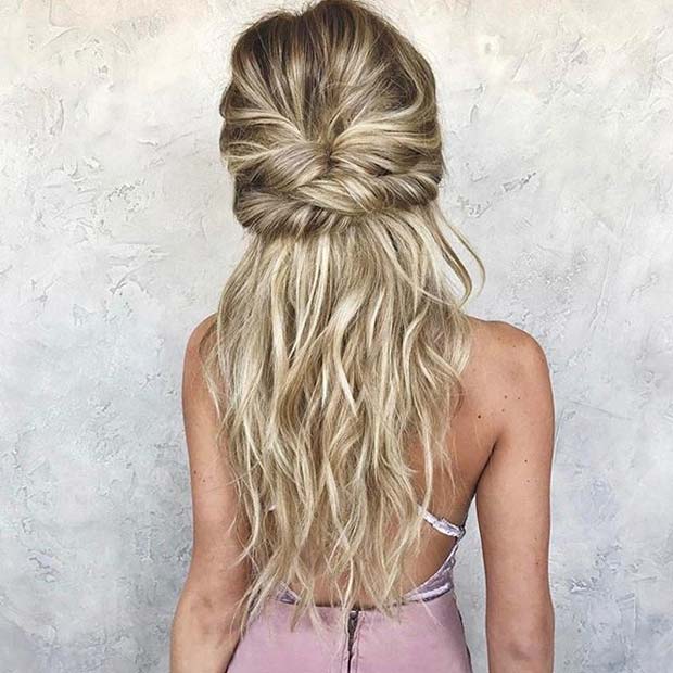 Twisted Boho Half Up Half Down Hair for Prom