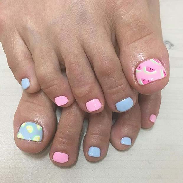 Cute Pastel Pink and Blue Toe Nail Design