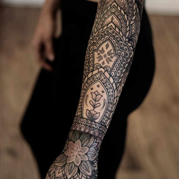 Women's Intricate Forearm Half Sleeve Tattoo