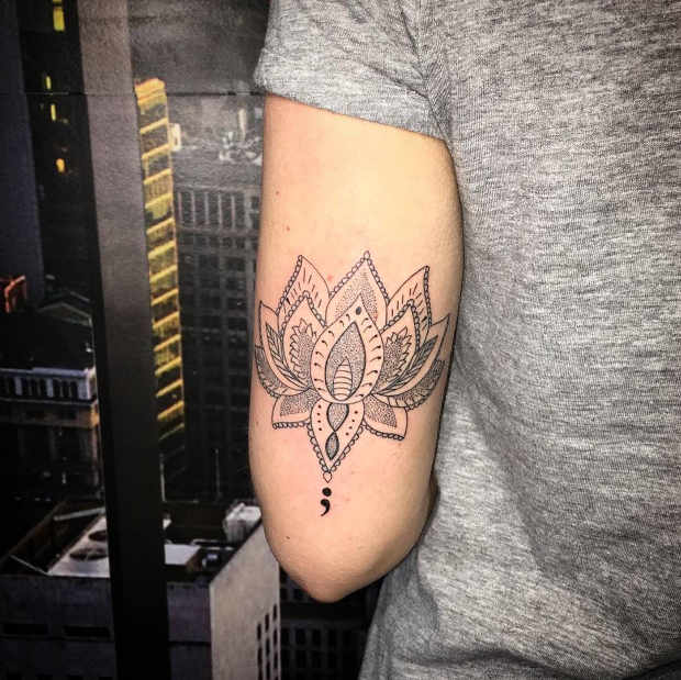 Women's Lotus Mandala Back of Arm Tattoo