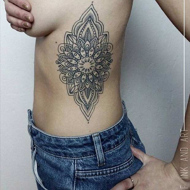 Women's Floral Rib Mandala Tattoo Idea
