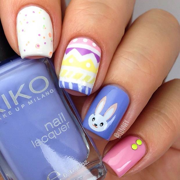 Colorful Rabbit Nail Art Design for Easter