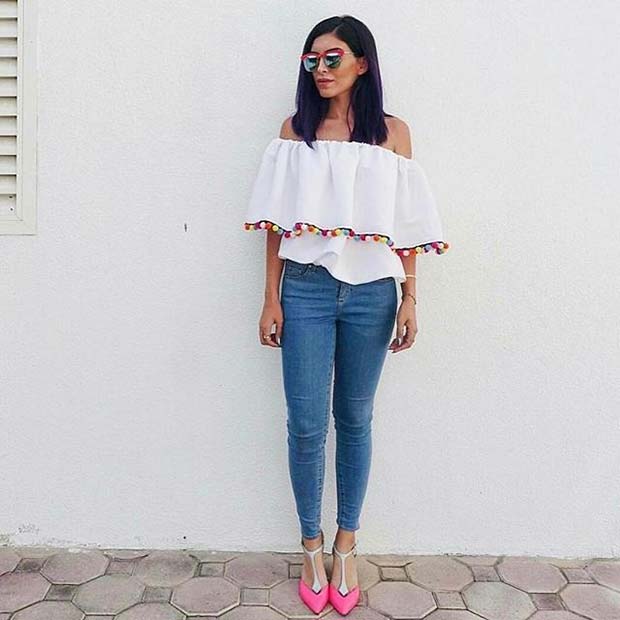 Pom Pom Top et Jeans Outfit idée