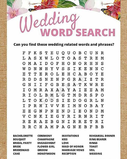 Wedding Word Search Idea for Bridal Shower Game