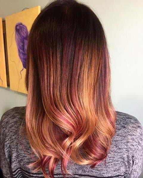 Raspberry and Caramel Ombre Idea for Brunettes 
