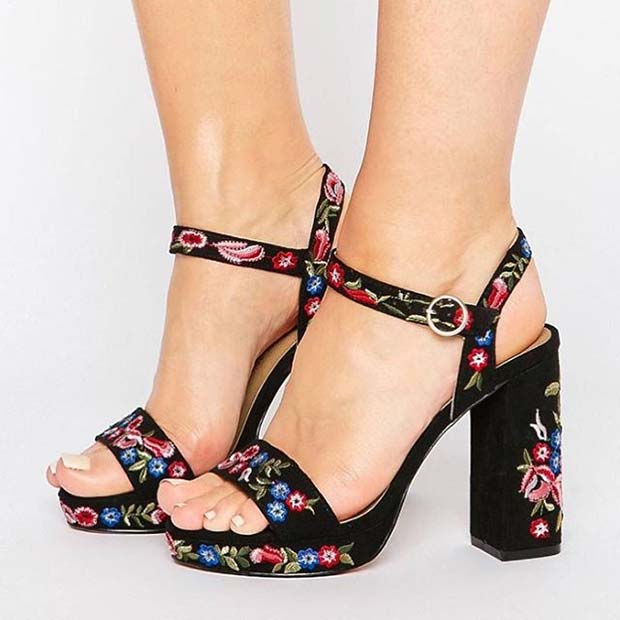 Floral Embroidered High Heels