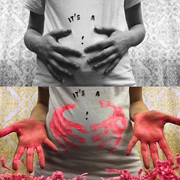 Painted Color Hand Print Gender Reveal Idea