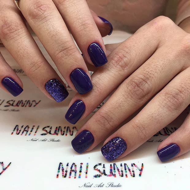 Simple Purple Glitter Nail Art