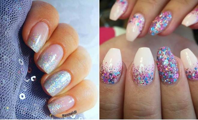 6. Pink Glitter Gradient Nails - wide 7