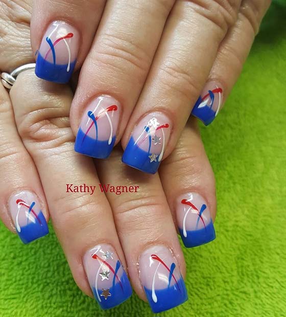 Blue French Manicure for 4th July Design Ideas 