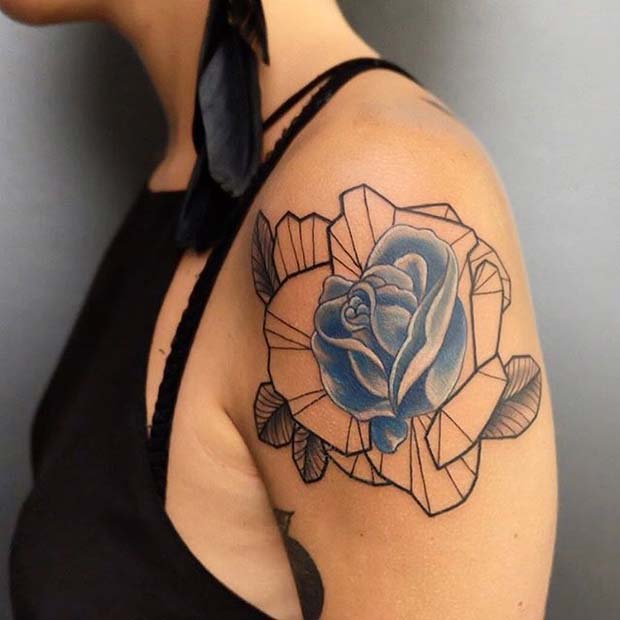 Unique Blue Rose Arm Tattoo Idea
