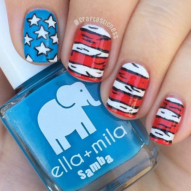 Dr. Seuss Inspired 4th of July Nail Design Idea