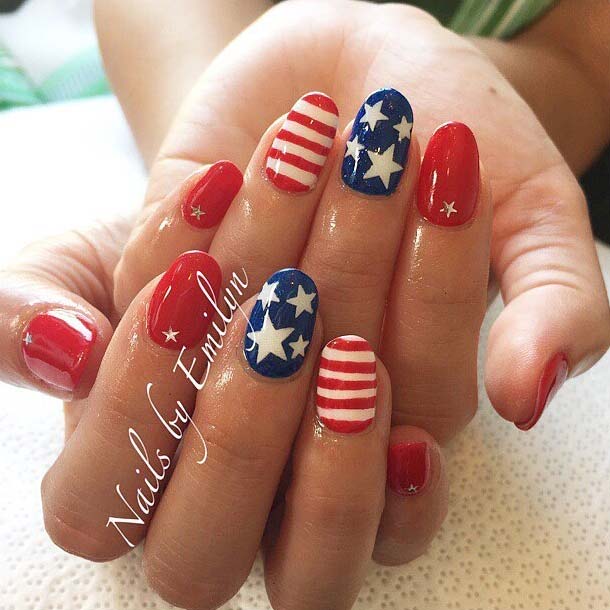 Red, White and Blue Stars and Stripes 4th Of July Nail Design Idea