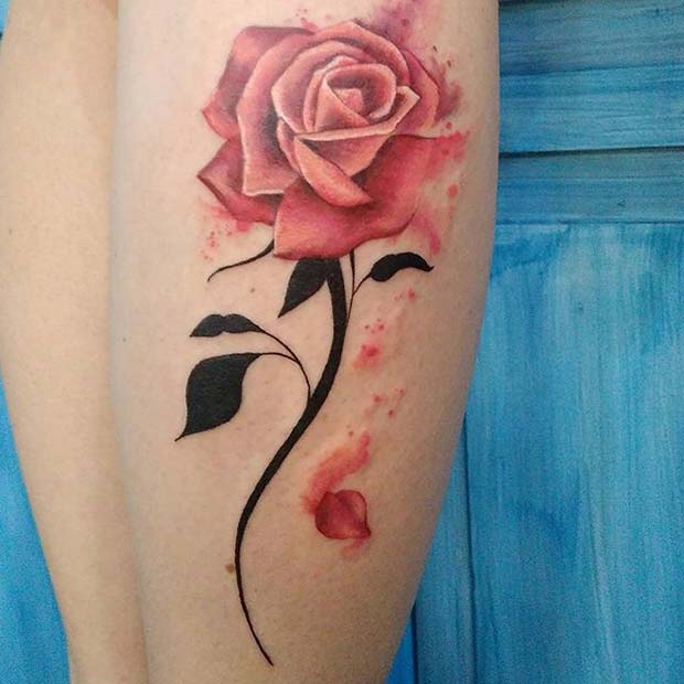 Pink Petal Rose with Dark Stem Tattoo Design Idea
