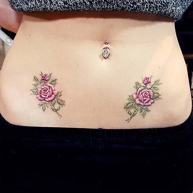 Cute Double Rose Hip Tattoo Idea
