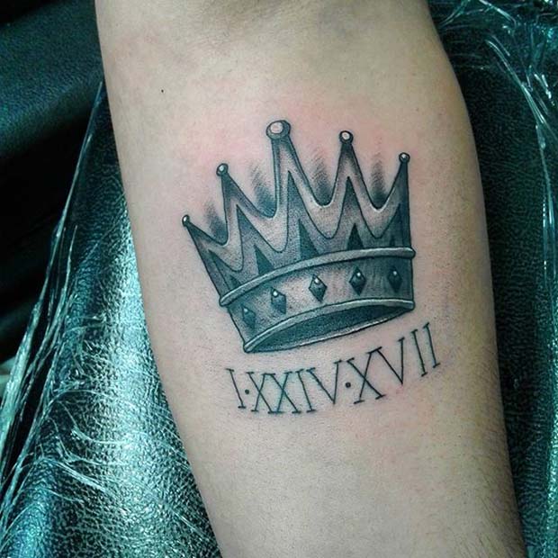 Roman Numeral Crown Tattoo Idea for Women