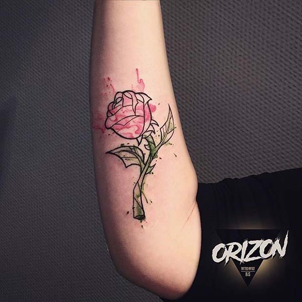 Watercolor Artistic Rose Arm Tattoo Idea