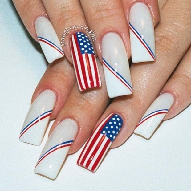 American Flag Accent Nail for 4th of July Nail Design Idea