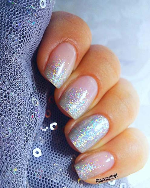 Silver Shimmering Manicure for Glitter Nail Design Idea