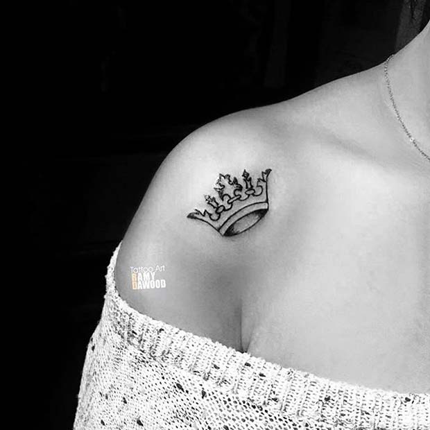 Shoulder Black Crown Tattoo Design Idea for Women