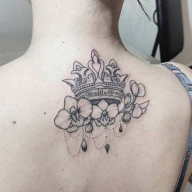 Floral Crown Back Tattoo Idea for Women
