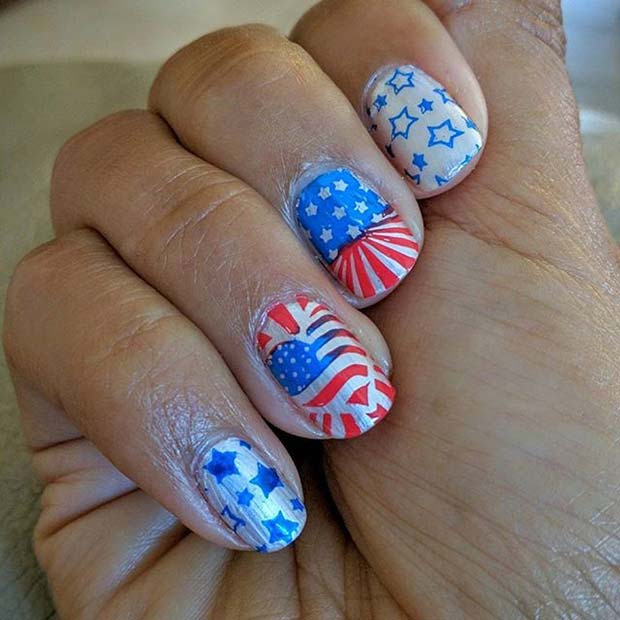 Funky Flag Art for 4th of July Nail Design Idea