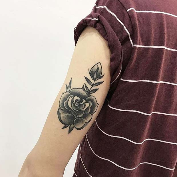 Black Ink Single Rose Back of Arm Tattoo Idea