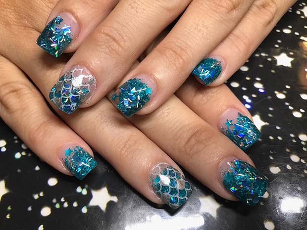 Mermaid Sparkles and Scales Design for Summer Nails Design