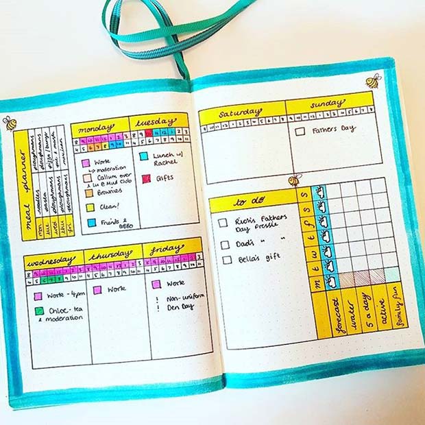 Bright and Organized Weekly Planner for Bullet Journal Ideas 
