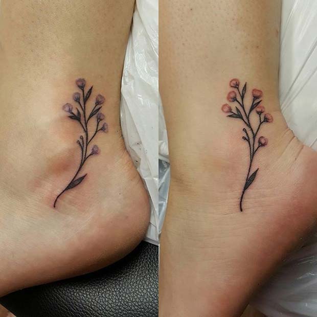Cute Matching Floral Tattoos for Sister Tattoos