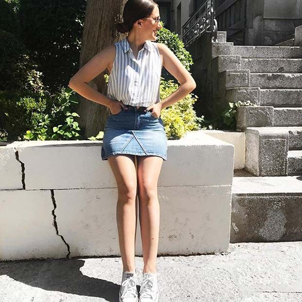 Denim Skirt and Sneakers for Casual Summer Outfits 