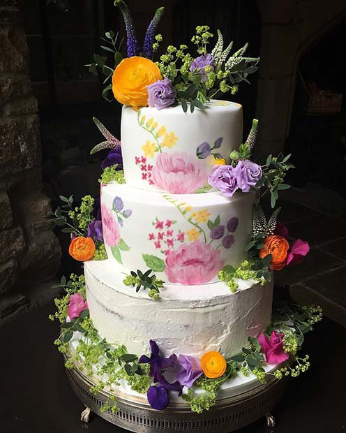 Painted Floral Cake for Summer Wedding Cakes