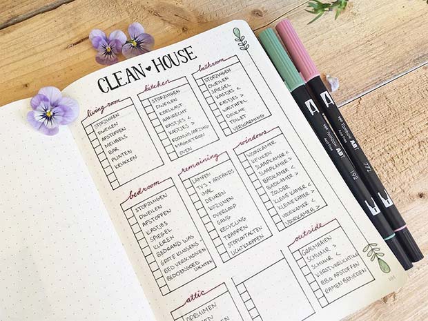 Cleaning Schedule for Bullet Journal Ideas