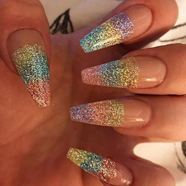Metallic Glitter Pastel Design for Summer Nails Idea