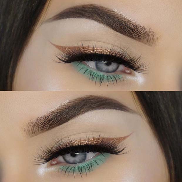 Gold and Green Eye Makeup Look for Summer