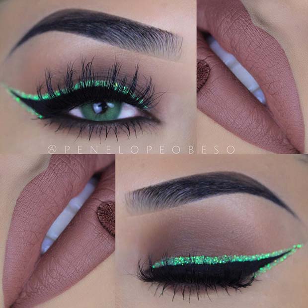 Green Glitter Eyeliner for Summer Makeup Ideas 