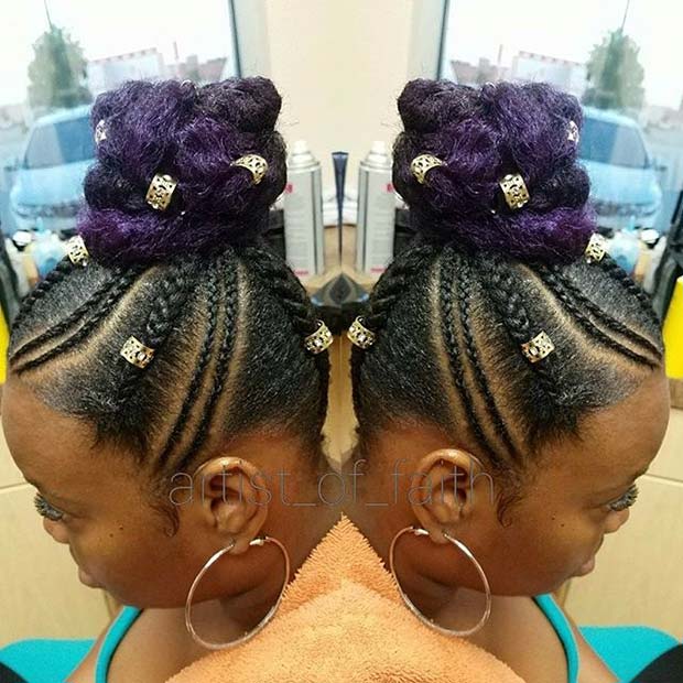 Funky Purple Summer Bun for Summer Protective Styles for Black Women