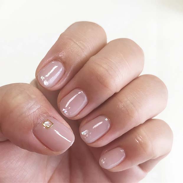 Light Nails with Crystal Accent Nail for Elegant Nail Designs for Short Nails