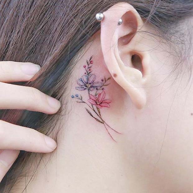 Delicate Behind the Ear Ink for Flower Tattoo Ideas for Women 