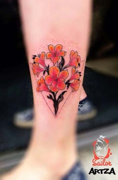 Pink and Orange Flower Tattoo for Flower Tattoo Ideas for Women 