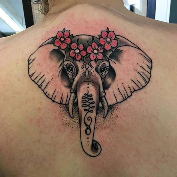 Elephant with Floral Crown for Elephant Tattoo Ideas