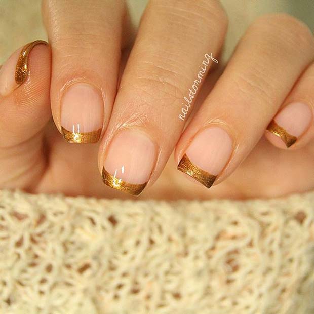 Gold French Manicure for Elegant Nail Designs for Short Nails