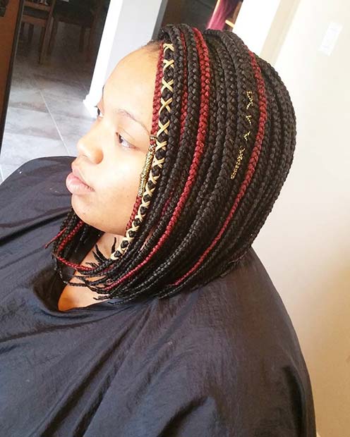 Red, Black and Gold Braids for Braided Bobs for Black Women 