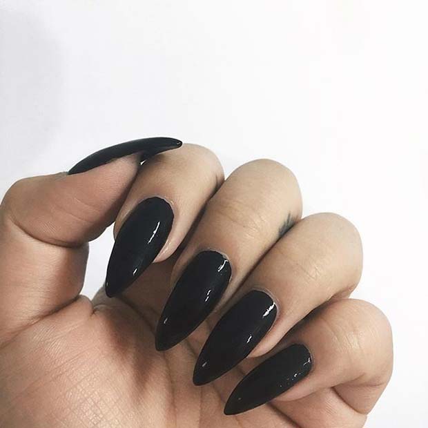 Black Glossy Pointy Nails