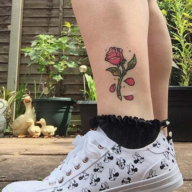 Enchanted Rose Tattoo for Small Disney Tattoo Ideas