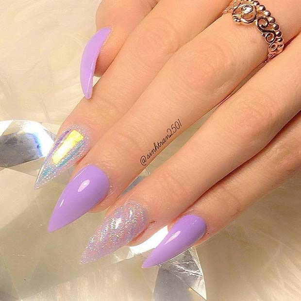 Sparkly Lavender Pointy Nails