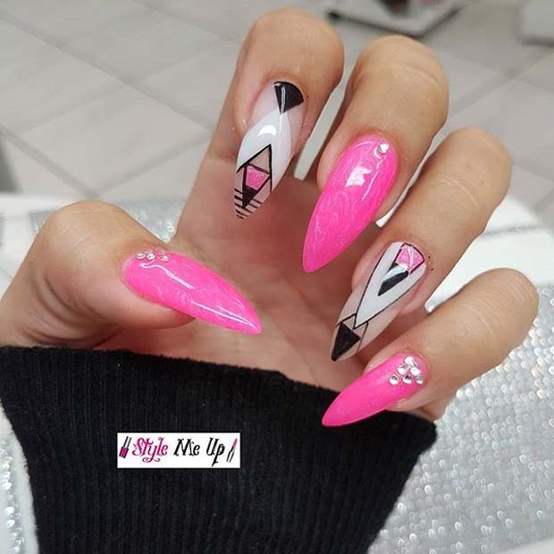 Pink Tribal Pointy Nails