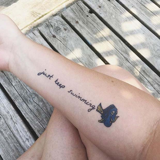 Just Keep Swimming Tattoo for Small Disney Tattoo Ideas