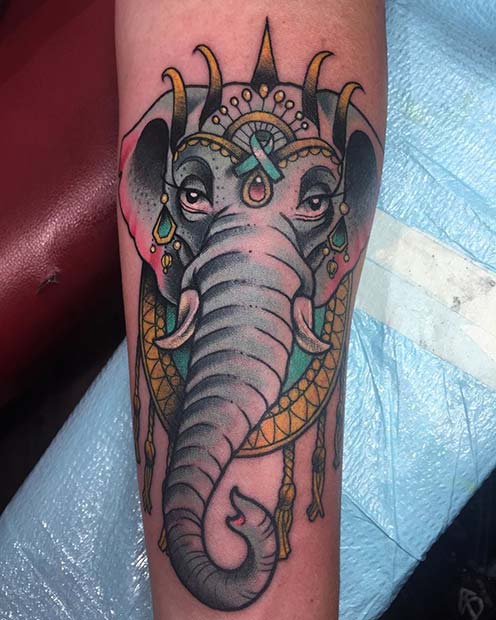 Colorful Elephant Tattoo for Elephant Tattoo Ideas