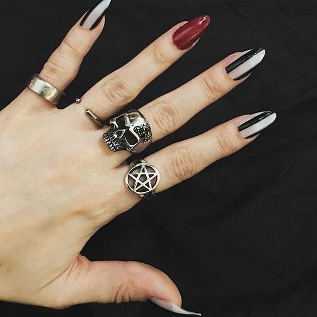Jack and Sally Inspired Nails for Halloween Nail Designs 